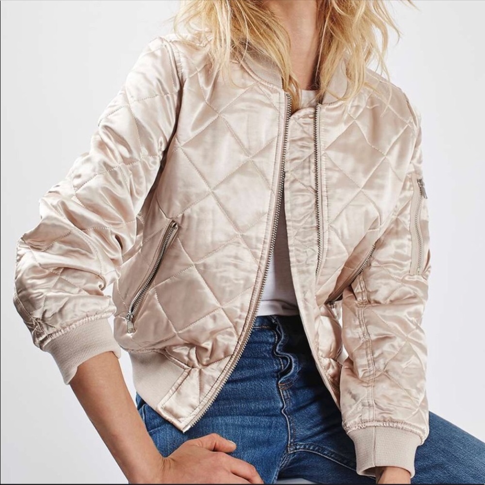 Topshop Satin Quilted Bomber Jacket